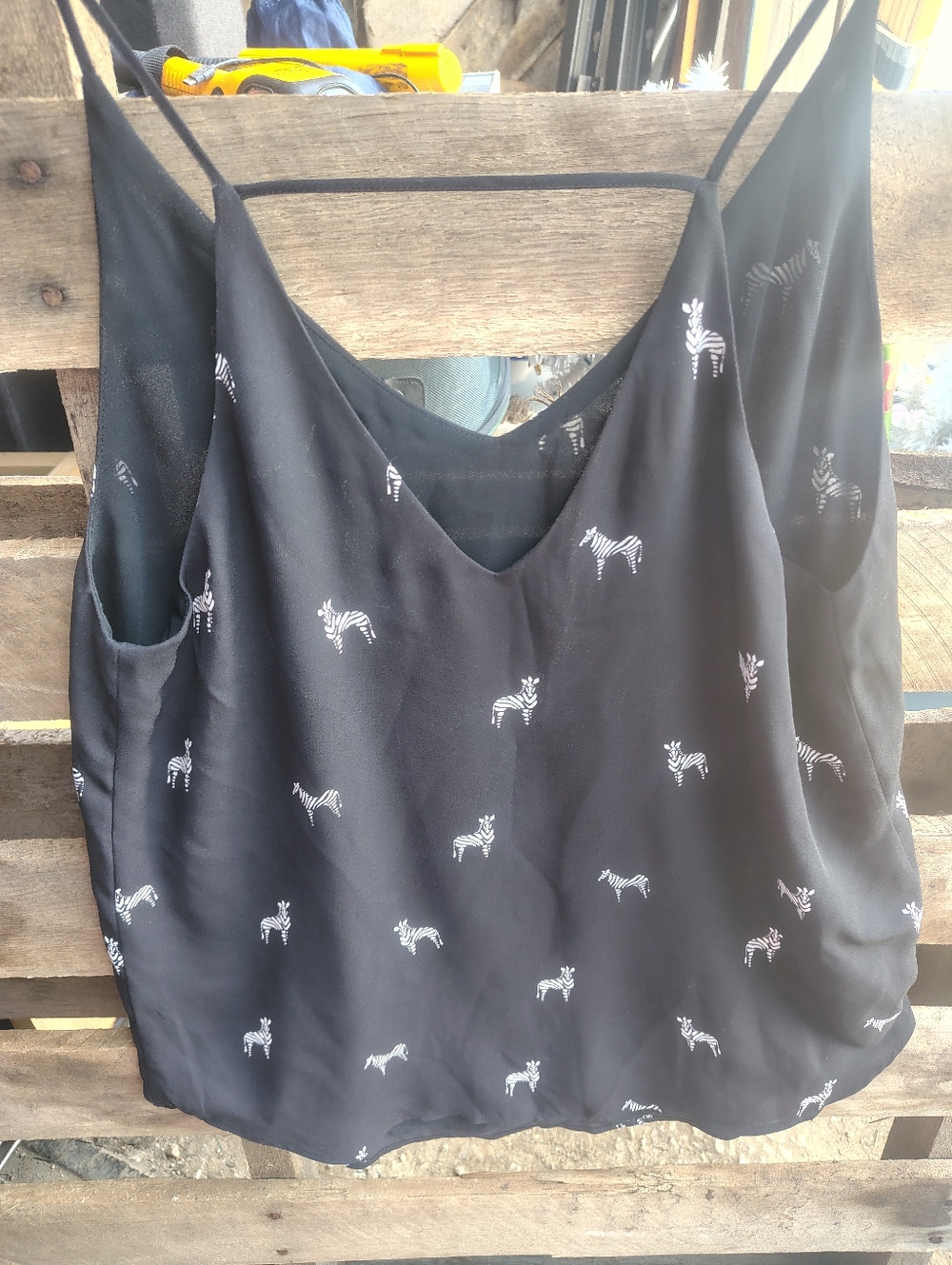 LOFT Black Zebra-Print V-Neck Spaghetti Strap Tank Top